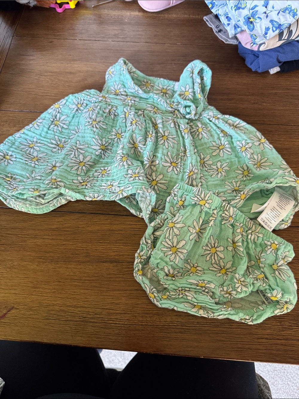 Angel Dear Mint Floral Romper with Daisy Print